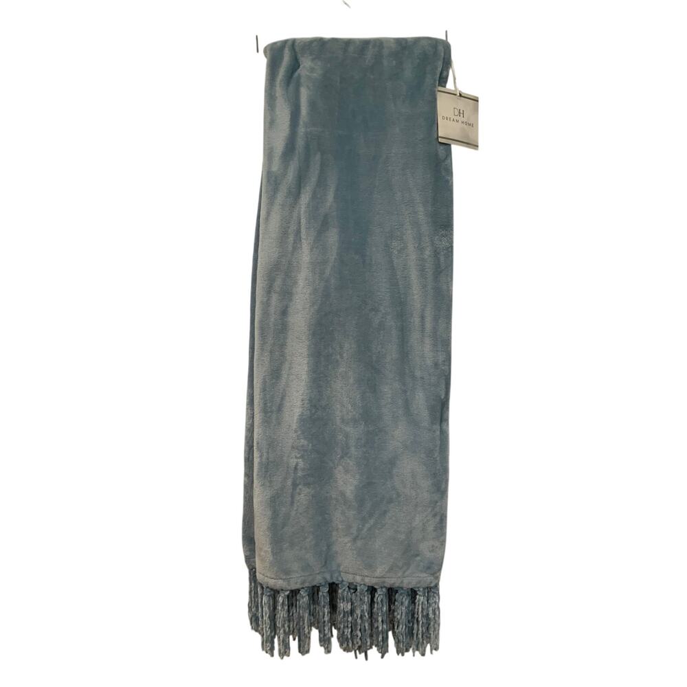 Dream Home Celest Blue Plush Throw Blanket w/ Fringe 50x70